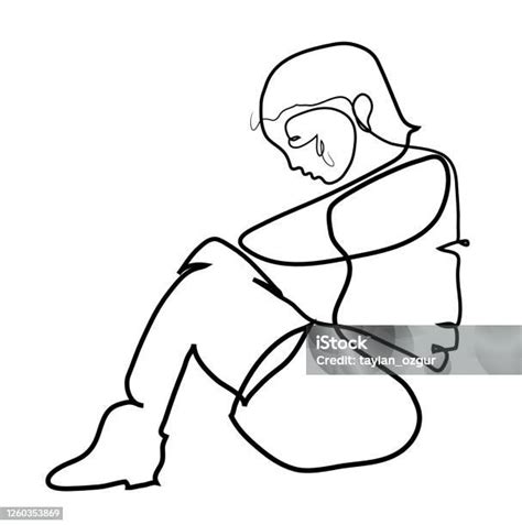 One Continuous Line Drawing Of Abandoned Child Stock Illustration