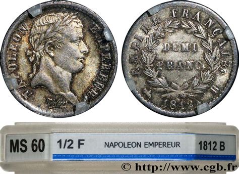 Demi franc Napoléon Ier tête laurée Empire français 1812 Rouen F 178