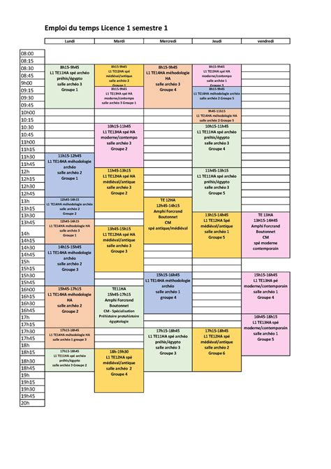 Licence 1 Emploi Du Temps 2022 2023