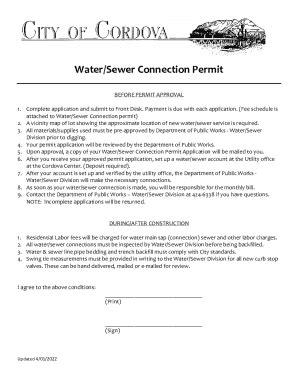 Fillable Online Water Sewer Service Permit Application Form Fax