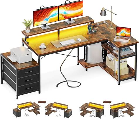 Amazon Aodk L Shaped Computer Desk With Reversible Chest Of Fabric