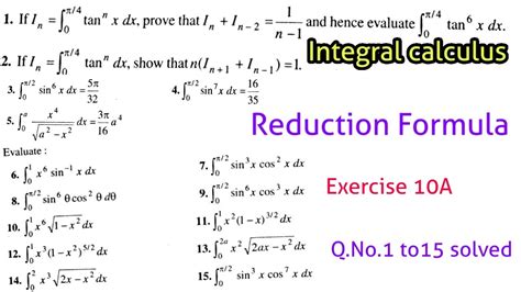 Integral Calculus Reduction Formula Definite Integrals Exercise 10