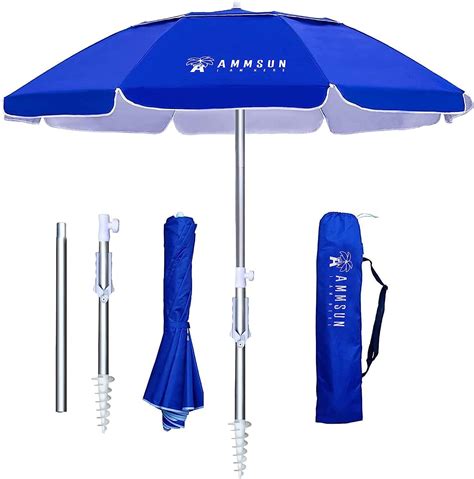 AMMSUN 6.5ft Portable Folded Beach Umbrella with Sand anchor Air-vent ...