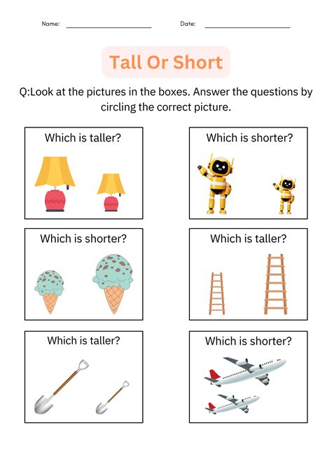 Printable Tall And Short Worksheets Tall Or Short Activities For