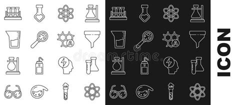 Set Line Atom Test Tube And Flask Chemical Funnel Or Filter