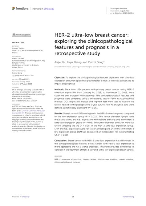 Pdf Her Ultra Low Breast Cancer Exploring The Clinicopathological