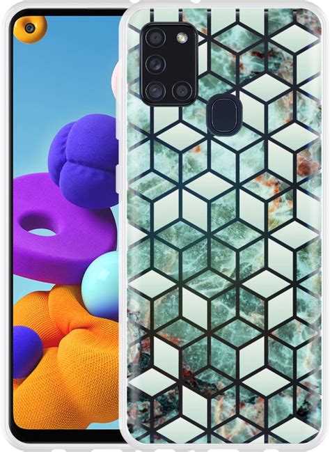 Samsung Galaxy A S Hoesje Groen Hexagon Marmer Designed By Cazy