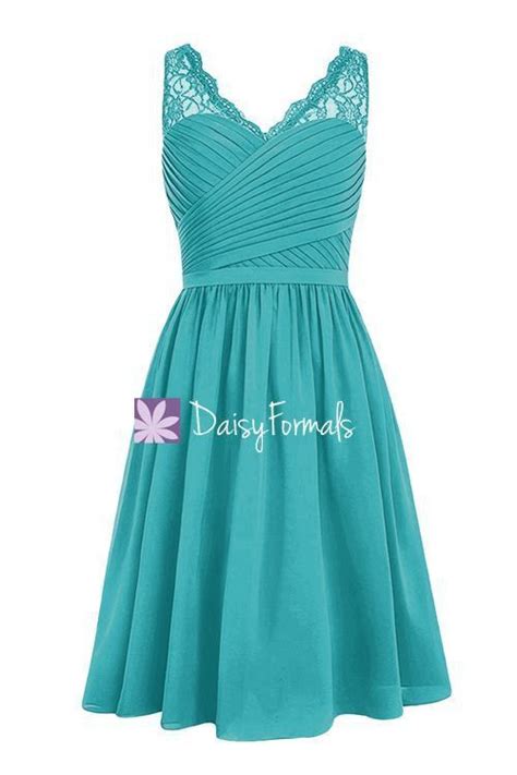 Cyan V Neckline Bridesmaids Dress Short A Line Knee Length Formal Dress Bm2348 Turquoise