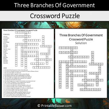 Three Branches Of Government Crossword Puzzle Worksheet Activity