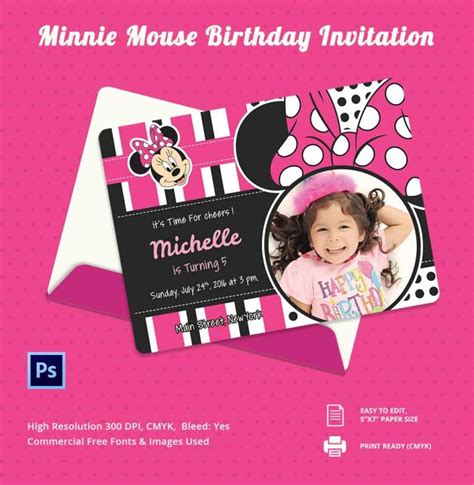 Minnie Mouse Birthday Invitation Templates Psd Ai With Minnie