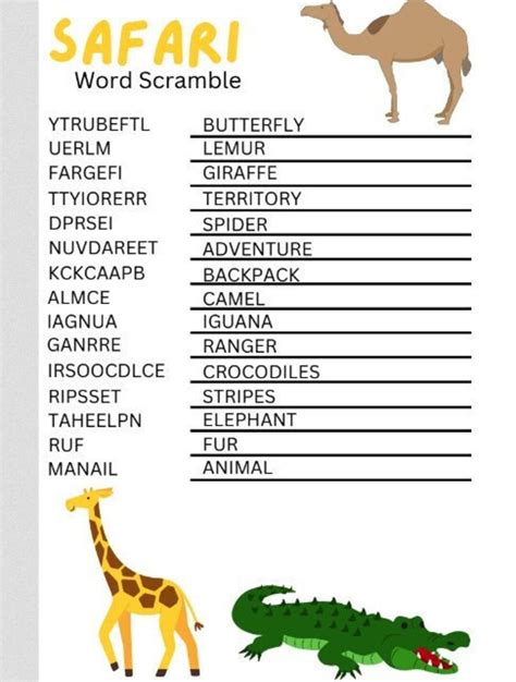 Safari Word Scrambles And Word Searches Printable Activities And Games