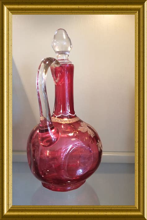 Antique Victorian Pink Cranberry Glass Decanter Carafe