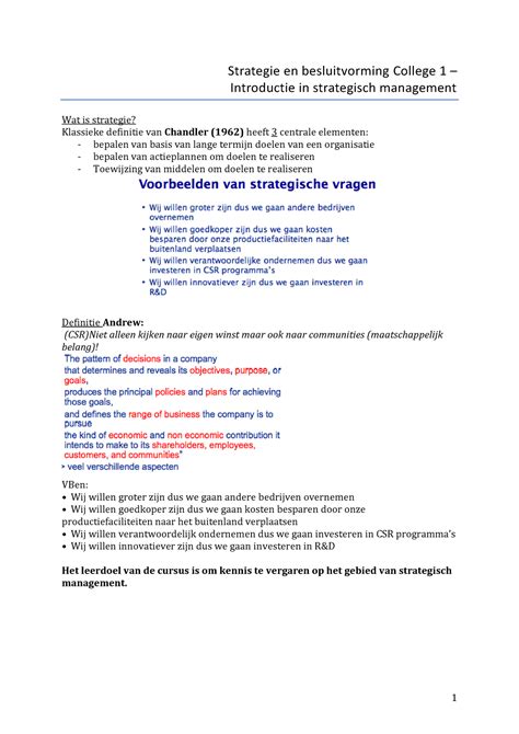 Samenvatting Strategie En Besluitvorming Compleet Strategie En