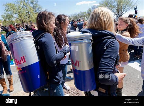 Red Bull Promotion Girls At Outdoor Festival Usa Stock Photo Royalty