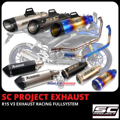 YAMAHA R15 / MT15 RACING EXHAUST CARBON FIBER / TITANIUM SC PROJECT AKRAPOVIC PREMIUM EKZOS FULL ...