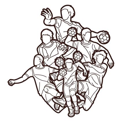 Group Of Handball Sport Male Players Action Cartoon Graphic Vector