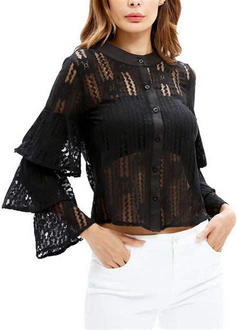 Mieuid Femme Dames Chemise Blouse Manches Longues Automne Dentelle Chic