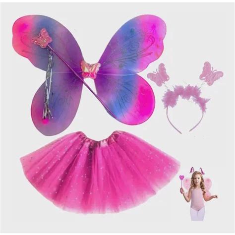 Kit Fantasia Asa Borboleta Infantil Saia Tule Rosa No Shoptime