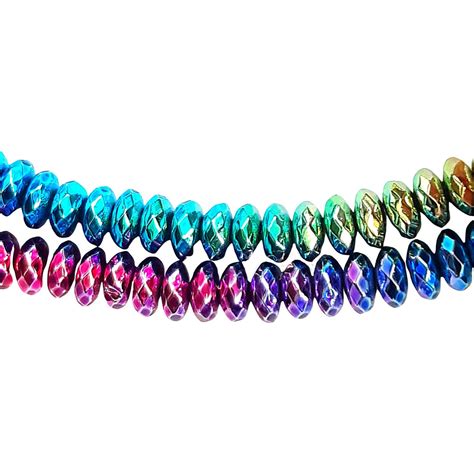 Fil de 120 perles rondelles abacus 6mm en hématite multicolore bleu