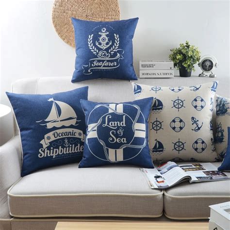 Nautical Pillow Coastal Decorative Throw Pillow Case Blue Sea Cushion