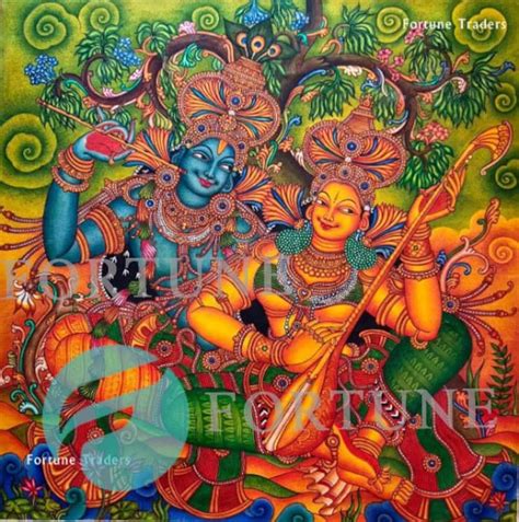 Kerala Mural Painting Radha Madhavam, Canvas Rolled, Radha and Lord ...