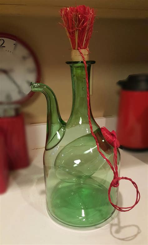 Princess House Vtg Green Glass Wine Carafe Decanter W Ice Chamber