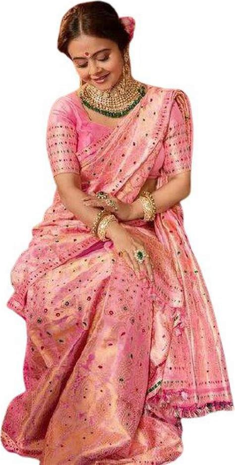 Buy Fospy Women Pink Silk Blend Jacquard Woven Regular Kanjivaram