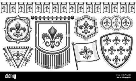 Vector Fleur De Lis Set Horizontal Banner With Collection Of Isolated