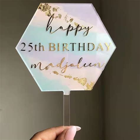 5PCS Clear Acrylic Cake Topper Blank Hexagon DIY Personalized Cake