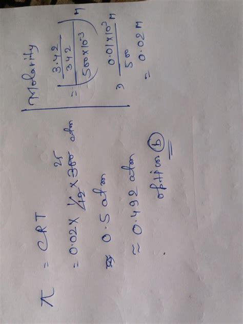 The Osmotic Pressure Of A Solution Of Cane Sugar Molecular Mass