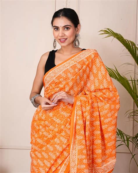 Sapphire Waves Hand Block Saree Kirans Boutique