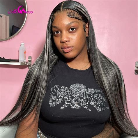 Grey Human Hair Lace Front Wigs Grey Black Human Hair Wigs Highlight Grey 13x4 Aliexpress