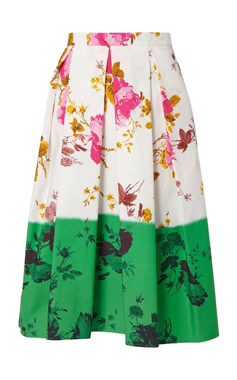 Erdem Pleated Cotton Poplin Midi Skirt Uk Only Multi Editorialist