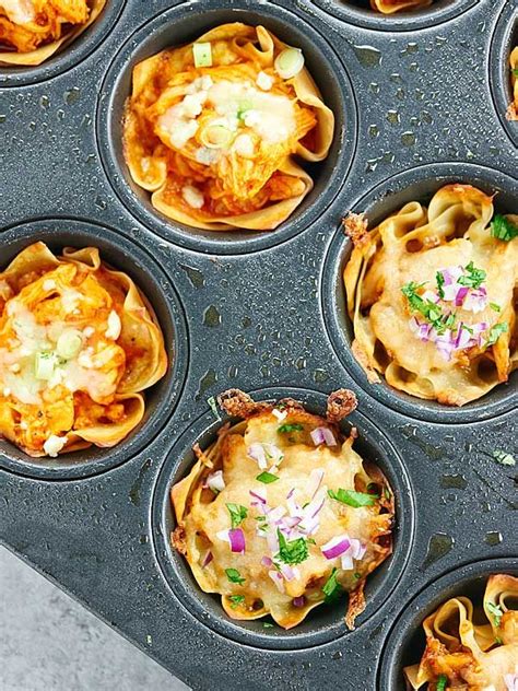 Chicken Wonton Cups Made Two Ways Wonton Cups Are Filled With A Spicy