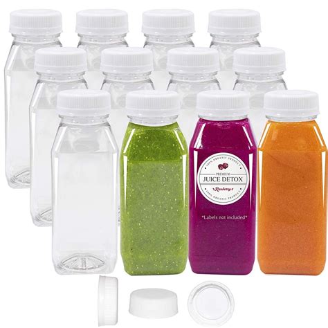 8 Oz Empty Juice Bottles 12 Pack Clear Plastic Disposable Tamper Proof