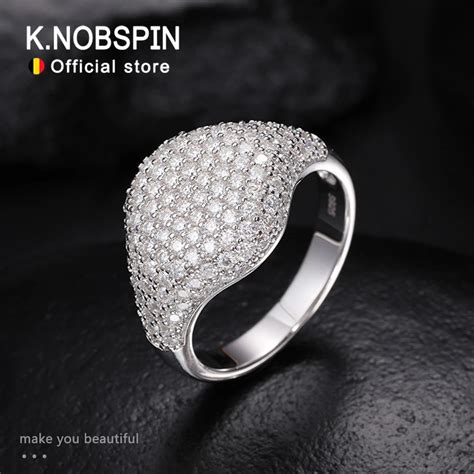 Knobspin D Vvs All Moissanite Ring Sterling Silver Plated K White