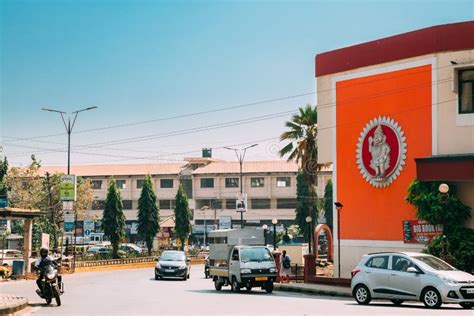 Mapusa, Goa, India. Traffic on Road Near Shree Hanuman Temple ...