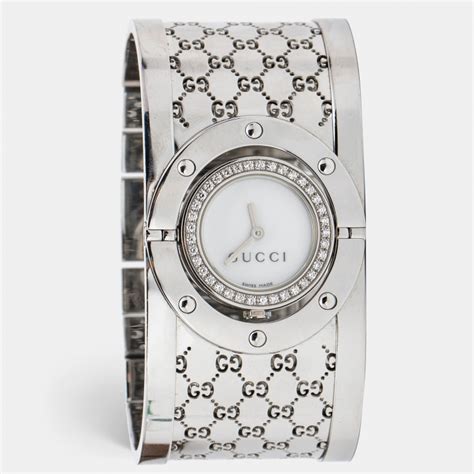 Gucci White Mother Of Pearl Diamond Stainless Steel Twirl Women's ...