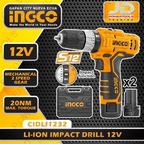 Ingco CIDLI1232 Lithium Ion Cordless Impact Drill 12V 1 5Ah S12 For