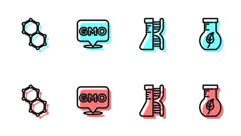 세트 라인 Dna 연구 검색 화학 공식 Gmo 및 테스트 튜브 및 플라스크 아이콘을 설정합니다 벡터 0명에 대한 스톡 벡터 아트