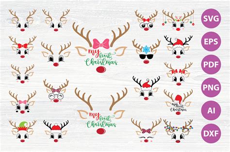 Christmas Reindeer Faces Svg Bundle Graphic By Negimaginationart