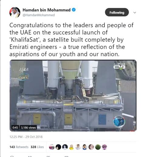 Launch Of Uae Khalifasat The First Uae Built Satellite Launched From