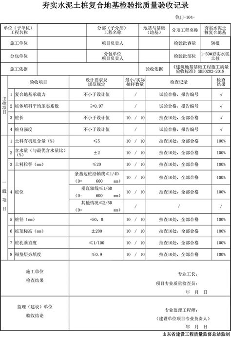 鲁jj 104 夯实水泥土桩复合地基检验批质量验收记录品茗逗逗网品茗施工软件服务平台