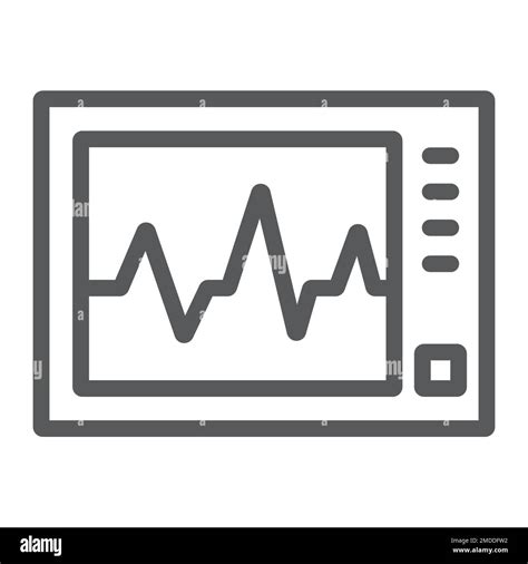 Ecg Machine Line Icon Medicine And Cardiology Heartbeat Rate Sign