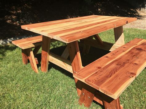 Custom X Redwood Picnic Table With Free Standing Benches Etsy