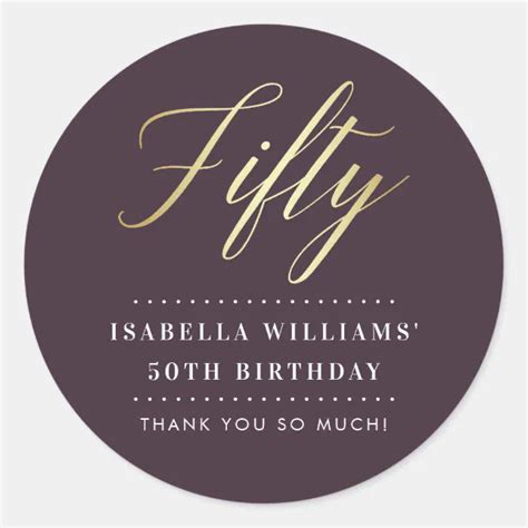 Simple Elegance Gold Fiftieth Birthday Thank You Classic Round