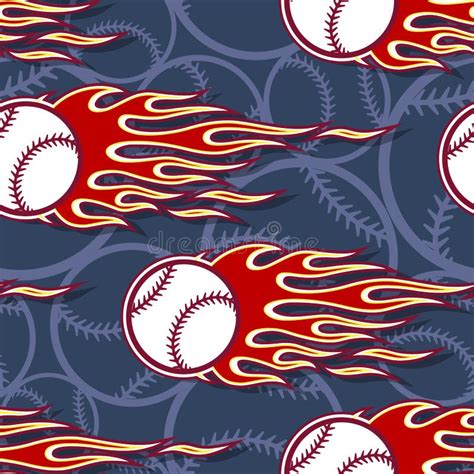 Seamless Vector Pattern With Baseball Softball Ball Icon And Flame