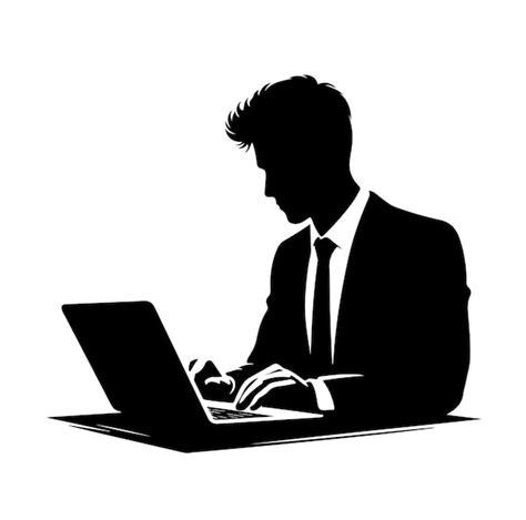 Premium Vector A Businessman Browsing Laptop Silhouette Vector