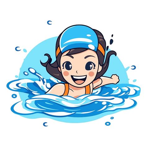 Una Niña Linda Nadando En El Mar Ilustración Vectorial De Dibujos