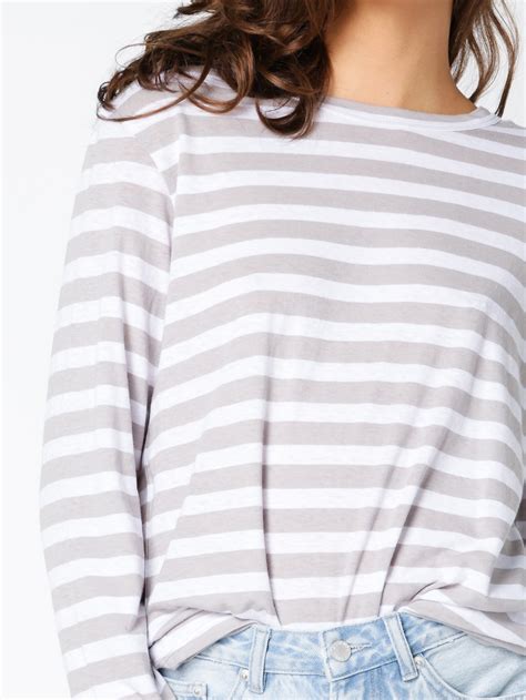 Bay Long Sleeve T Shirt In White And Grey Stripe Glue Store